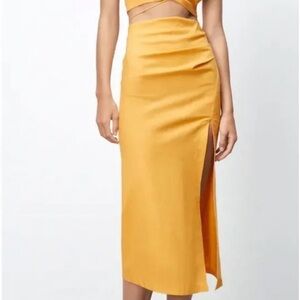 Zara Yellow Midi Skirt